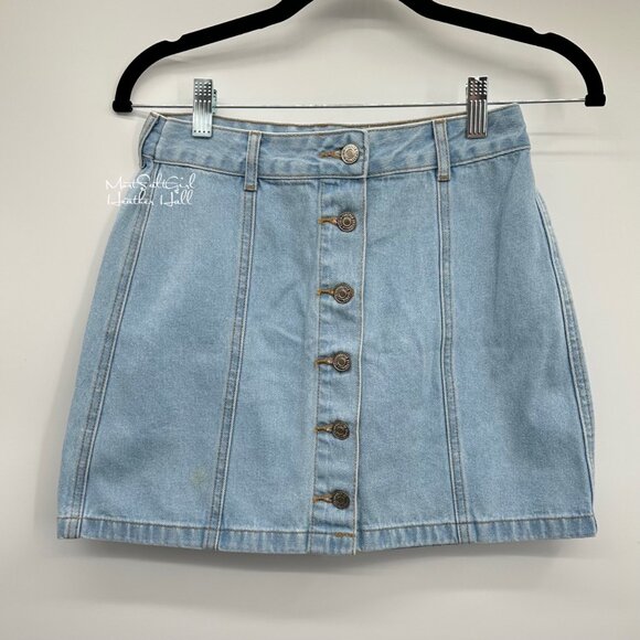 Forever 21 Light Blue Denim Mini Skirt Button Front Size Small - Picture 1 of 3